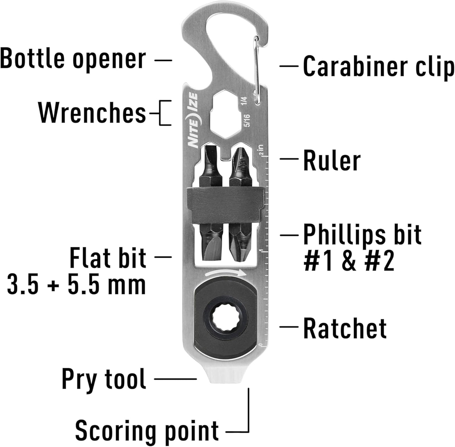 Nite Ize moschettone inox multifunzione chiave a cricchetto DoohicKey KMTRT-11-R