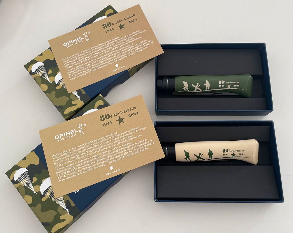 Opinel set di 2 coltelli n°08 per 80° anniversario sbarco in Normandia edizione limitata 1.944 pezzi per tipo