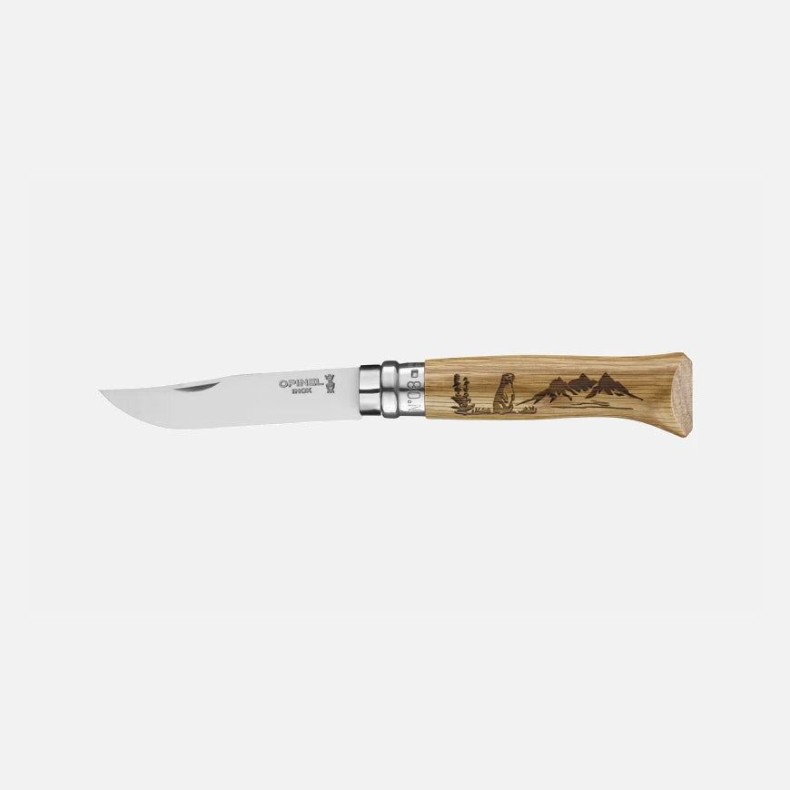 Opinel N. 08 coltello Impugnatura incisa tema Marmotta