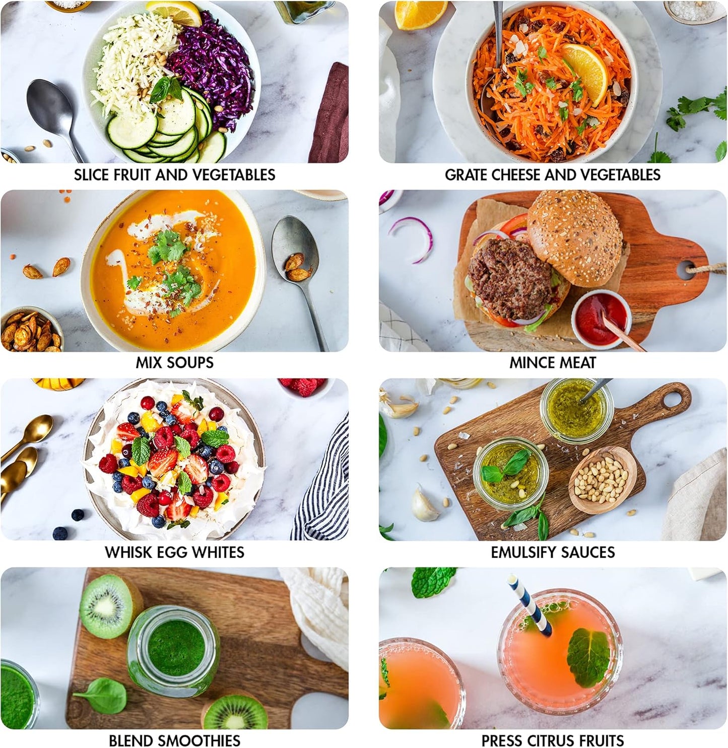 Magimix il mini plus rosso 18253EB permette di affettare e grattugiare verdure, frullare zuppe, impastare, montare gli albumi, macinare la carne, emulsionare salse e spremere agrumi.