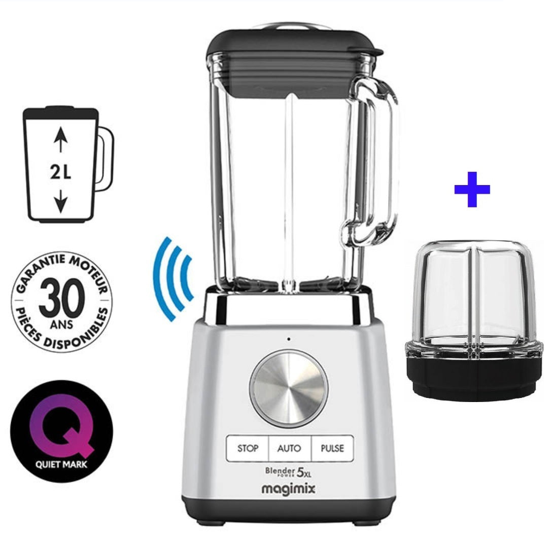 Magimix frullatore blender 5 XL con caraffa in vetro 2 Litri dotato di mini frullatore
