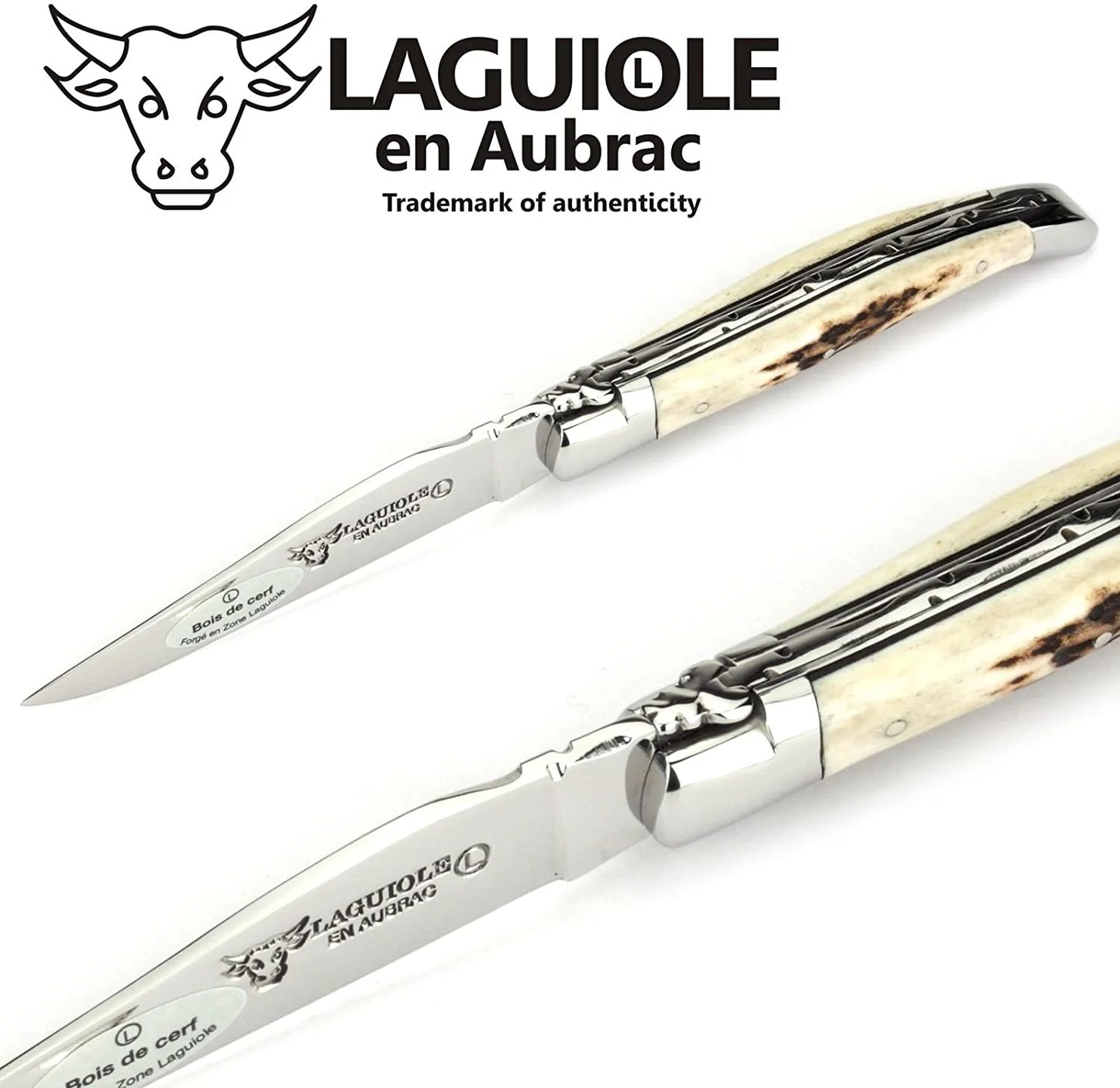 Laguiole en Aubrac coltello serramanico in corno di cervo lucido 12 cm L0212BCI/FSI1