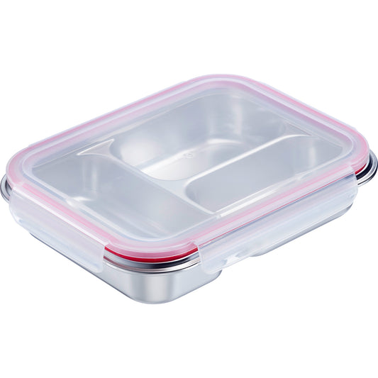 Westmark Contenitore per il pranzo/contenitore per alimenti in acciaio inox, diviso, 280 + 280 + 400 ml • tre scomparti separati • adatto al microonde e al forno - senza coperchio • adatto anche al congelatore •