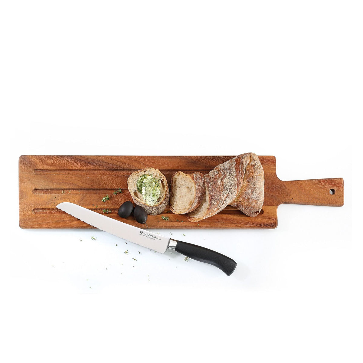 Zassenhaus Tagliere da portata in acacia, 60 x 13 cm. Perfetto per servire baguette, salumi, formaggi, sushi, sashimi e antipasti.