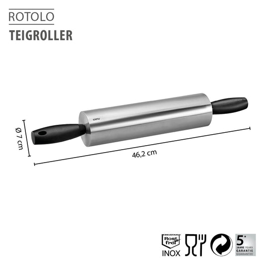 Gefuo mattarello in acciaio inox Ø 7 cm, lunghezza 26 cm per Pasticceria rullo ROTOLO 14631