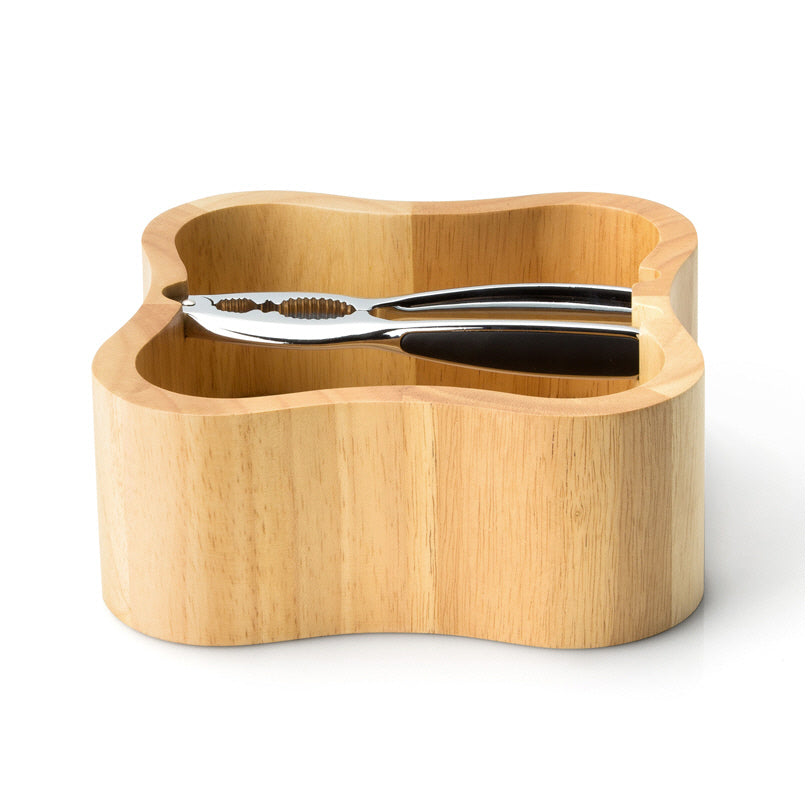 Continenta Ciotola forma moderna in legno di caucciù con schiaccianoci cm 24,5x24,5x8
