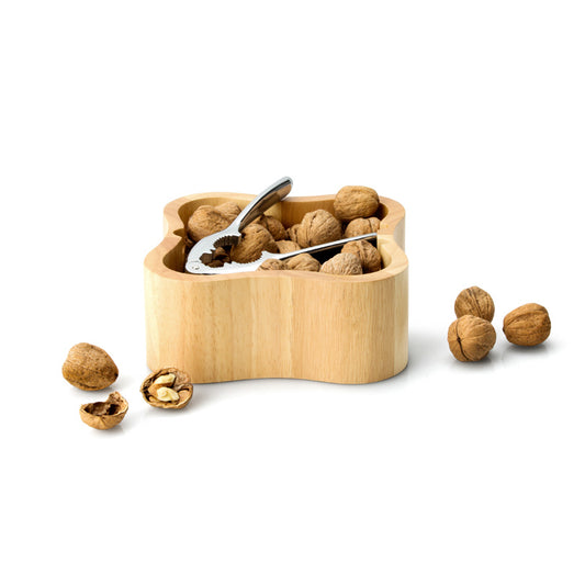 Continenta Ciotola forma moderna in legno di caucciù con schiaccianoci cm 24,5x24,5x8