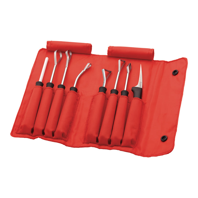 Triangle Set chef di 8 coltelli intaglio professionale con borsa avvolgibile cm 12,5-16,5