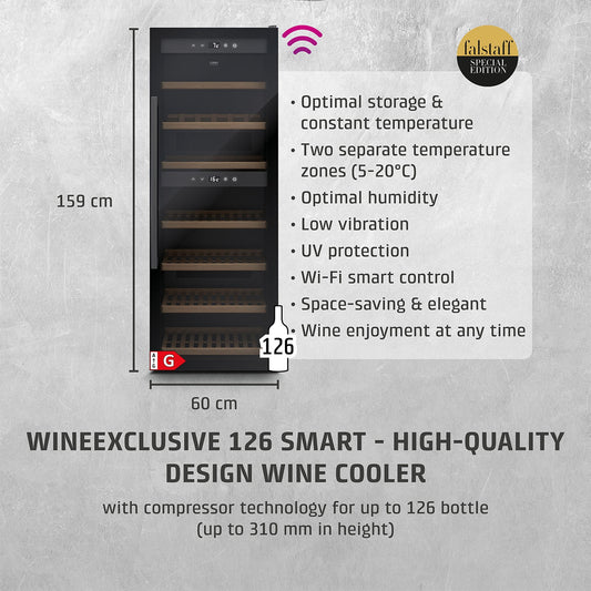 Caso Cantinetta frigo di design massimo di 126 bottiglie 2 zone di temperatura WineExclusive 126 Falstaff