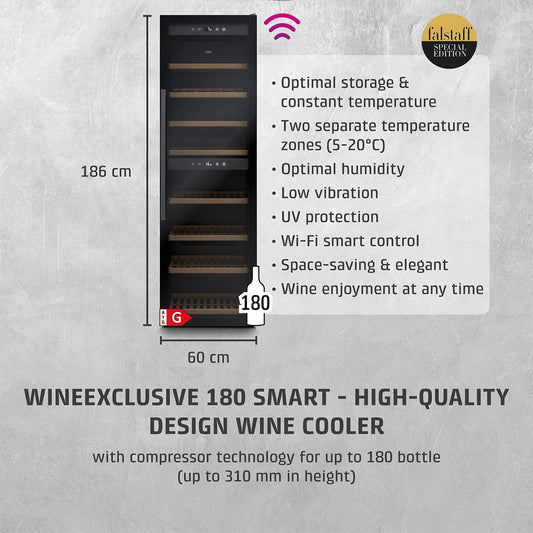 Caso Cantinetta frigo di design massimo 180 bottiglie 2 zone di temperatura WineExclusive 180 Falstaff