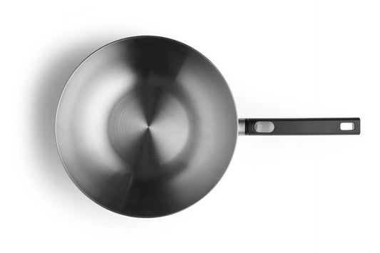 Woll Logic Steel Wok Ø 30 cm senza PFAS acciaio inox 18/10 manico rimovibile salva spazio