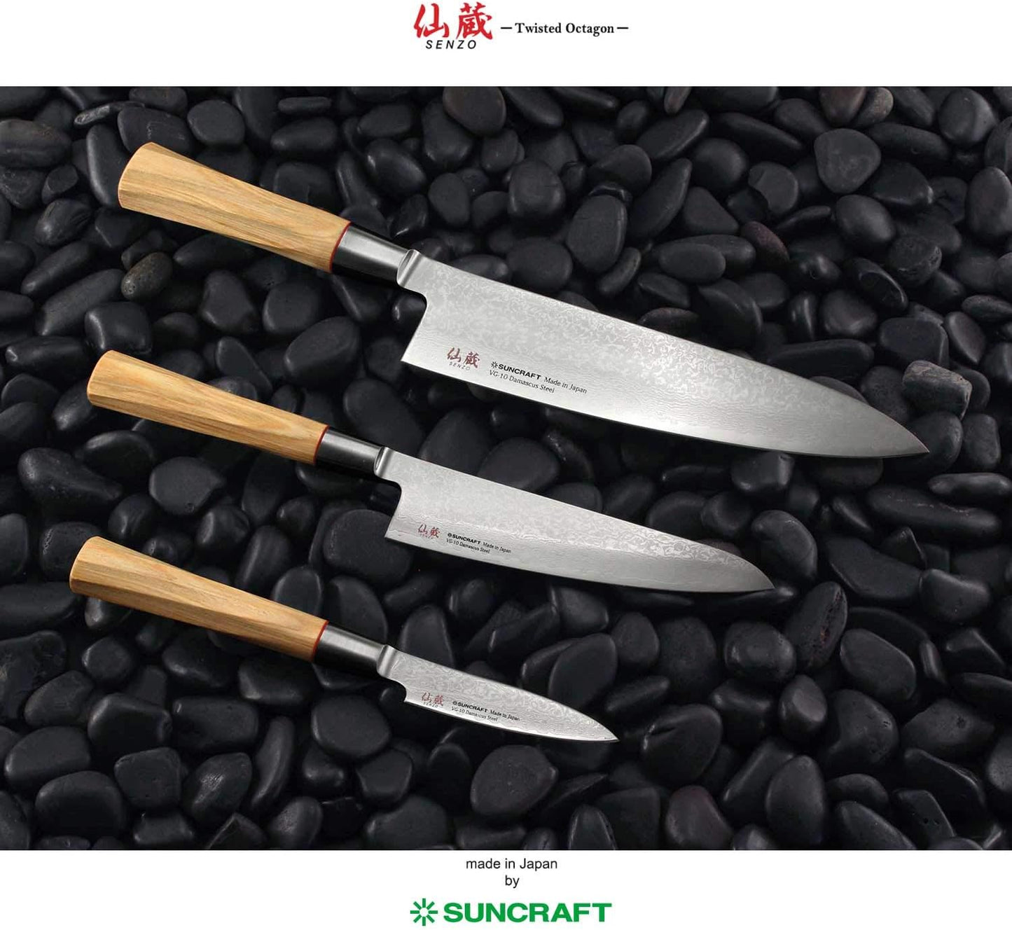 Suncraft Twisted Octagon coltello santoku lama damascata acciaio VG10 cm 17 TO-04