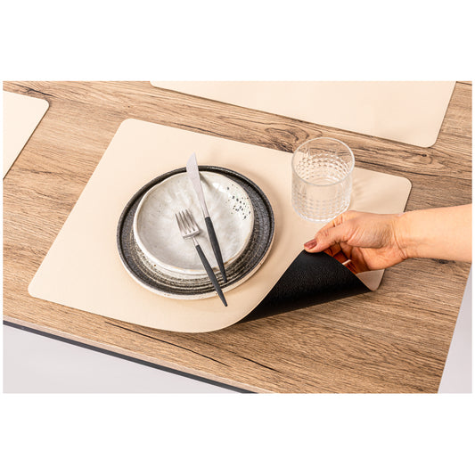 Tirolix Tovaglietta ecopelle all'americana rettangolare "Tramontana" double face nero-crema