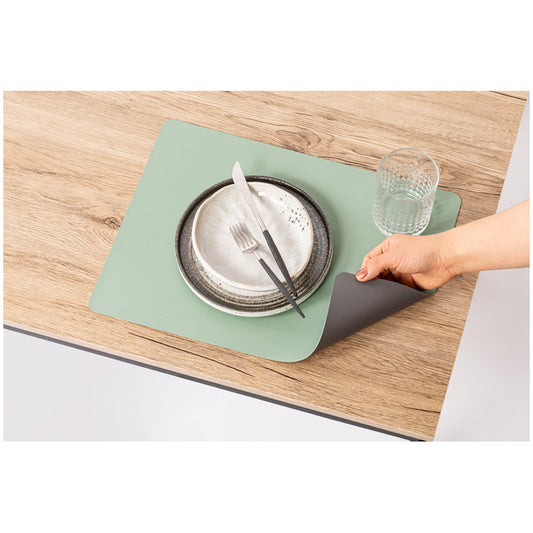 Tirolix Tovaglietta ecopelle all'americana rettangolare "Tramontana" double face grigio - verde chiaro