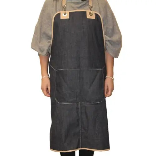 Grembiule con pettorina da barbecue in jeans e pelle
