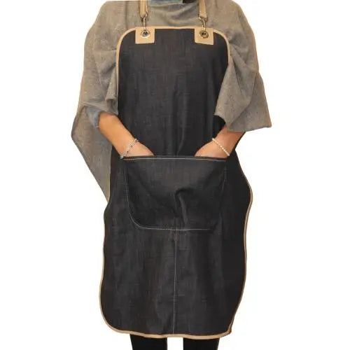 Grembiule con pettorina da barbecue in jeans e pelle