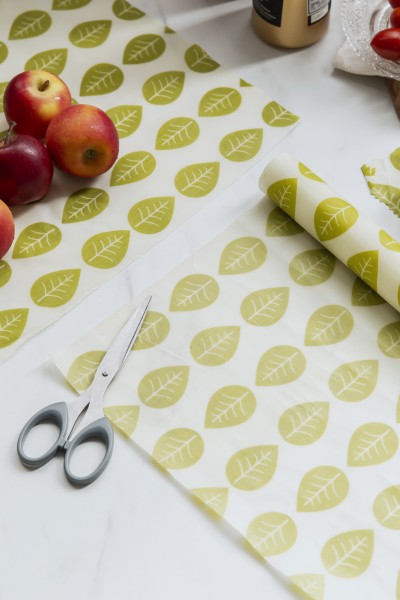 Rotolo pellicola di cera vegana "Leaves" riutilizzabile e biodegradabili