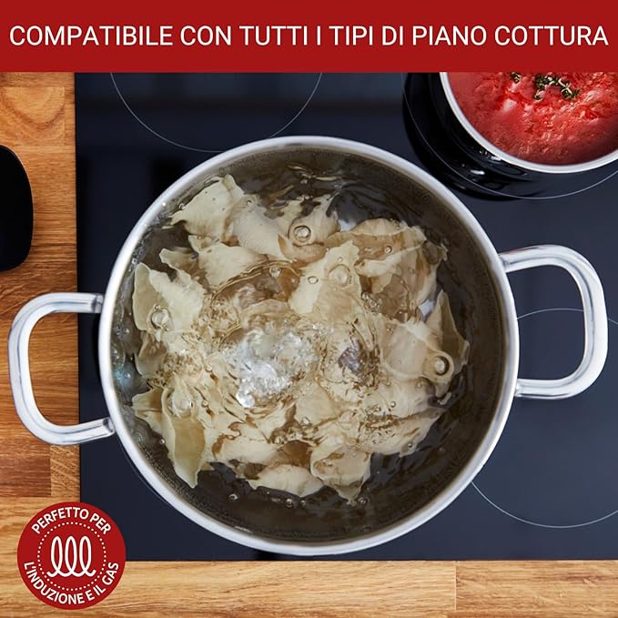 Lagostina Euforia Set di Pentole Induzione, Gas e Forno in Acciaio Inox 18/10, 11 Pezzi, Fondo Lagoseal Plus, Batteria di Pentole con 4 Casseruole, 2 Pentole, Bollilatte, 4 Coperchi