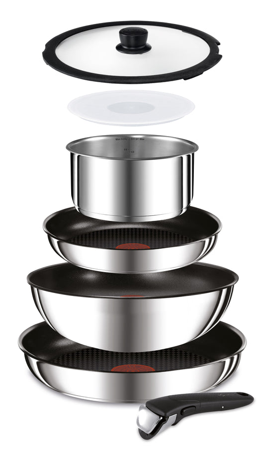 Lagostina Ingenio Inox Set di padelle 7 pezzi antiaderente Manico rimovibile salvaspazio