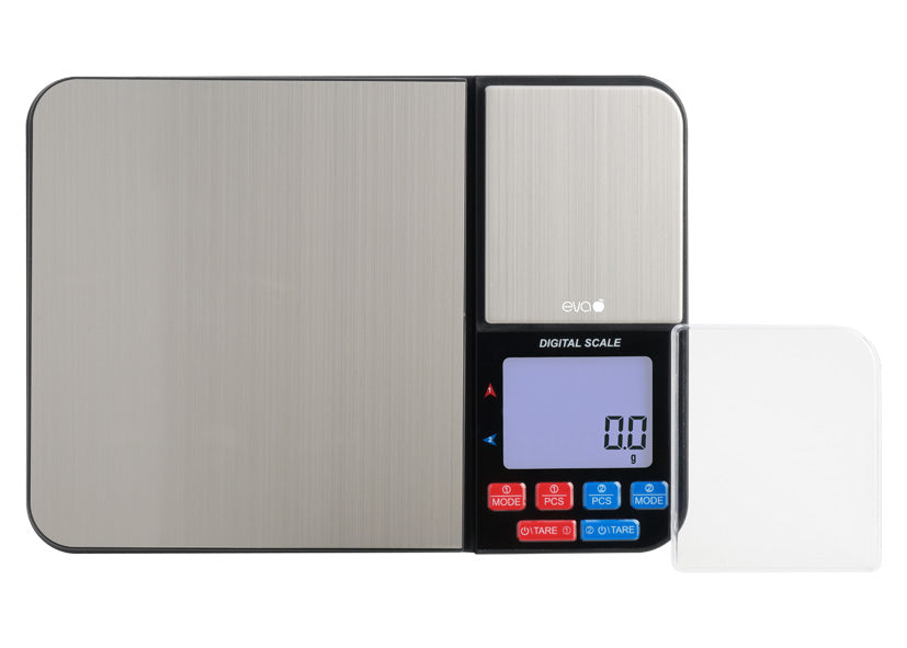 Eva due bilance digitali di precisione in una permette pesata divisione 0,01 a max 500g e pesata divisione 0,1 max 5000g. 033369