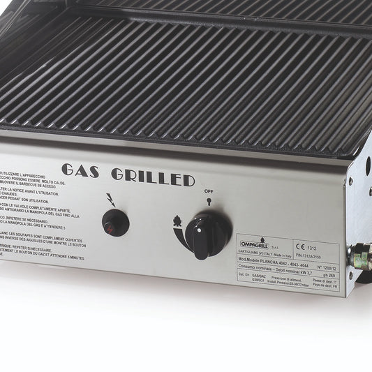 Ompagrill Piastra di cottura da cm. 40×43 in ghisa vetrificata alimentazione gas GPL coperchio Fatta in Italia 4043/COVER/