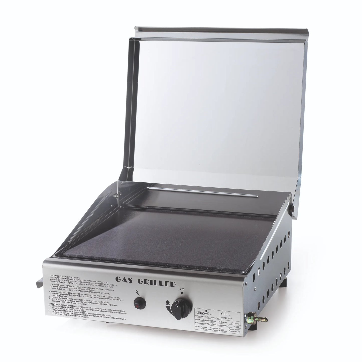 Ompagrill Piastra di cottura da cm.40×43 DUEGAS in ghisa liscia Gas GPL Metano 4043L/COVER/M