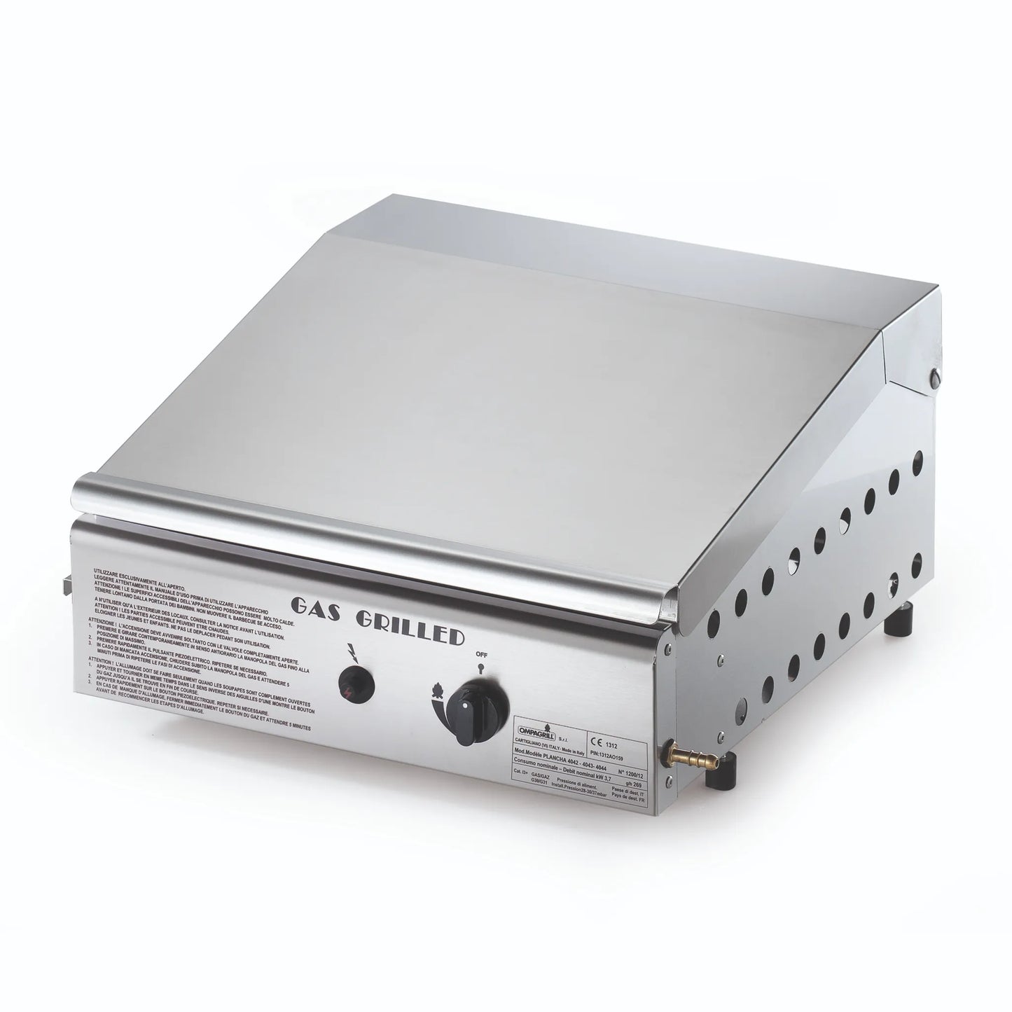 Ompagrill Piastra di cottura da cm.40×43 DUEGAS in ghisa liscia Gas GPL Metano 4043L/COVER/M