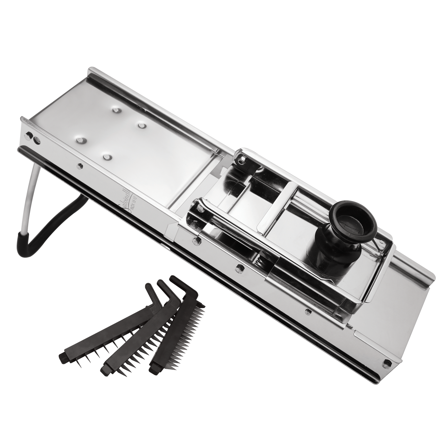 Mandolina in acciaio inox con paramano professionale affettare, julienne, strisce, rondelle 3 lame intercambiabili per julienne