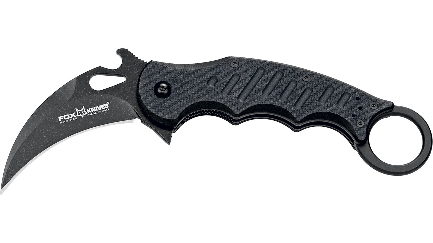 Fox KARAMBIT coltello chiudibile lama acciao inox N690Co black idroglider, manico G10 nero- 479