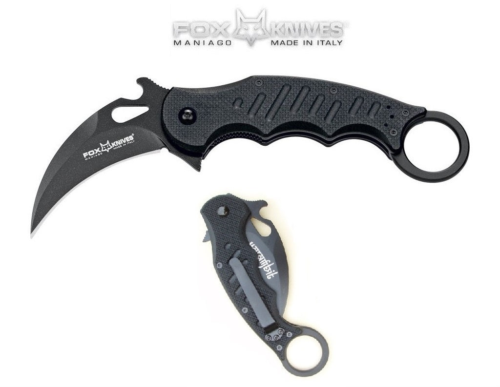 Fox KARAMBIT coltello chiudibile lama acciao inox N690Co black idroglider, manico G10 nero- 479