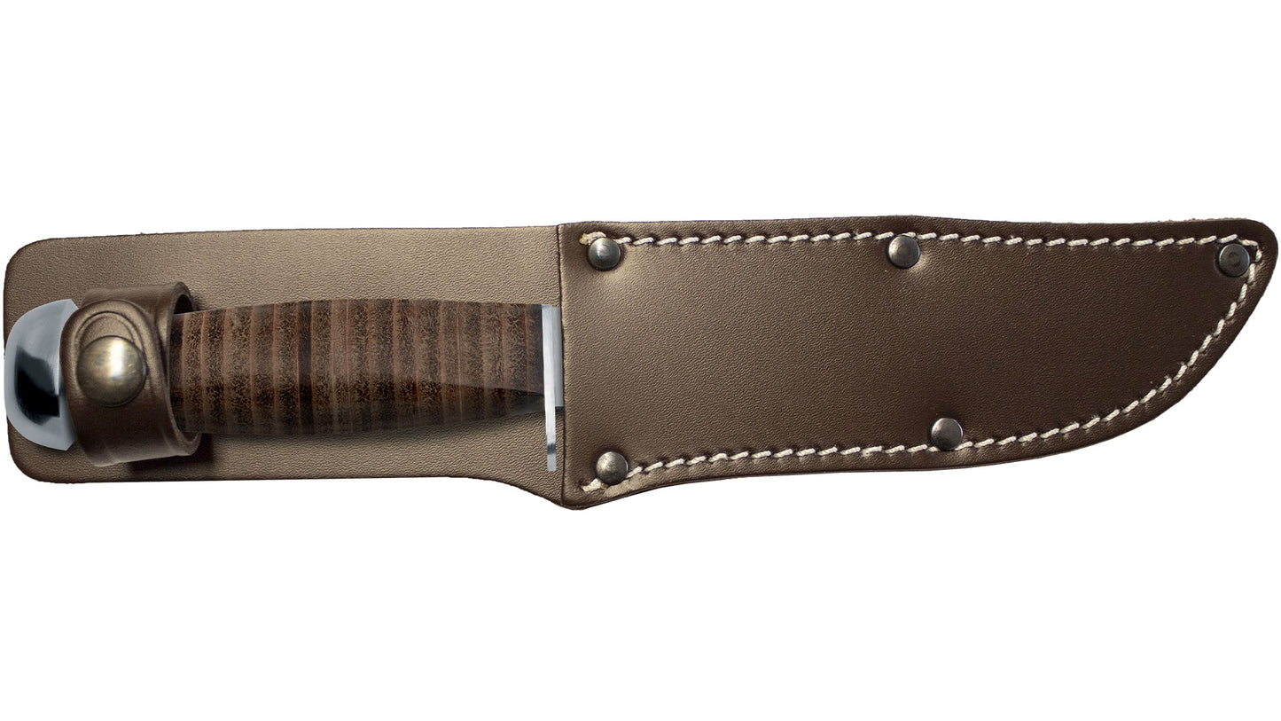 Fox coltello lama fissa da campeggio, acciaio inox AISI 420C, con fodero in cuoio 610/13