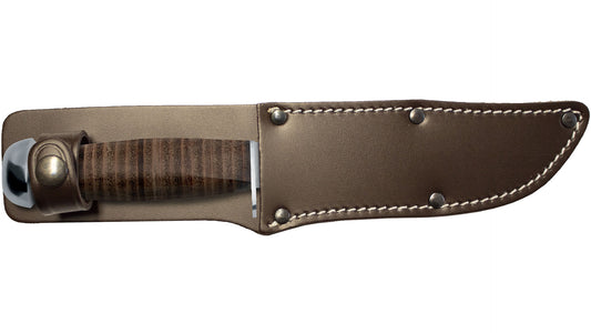 Fox coltello lama fissa da campeggio, acciaio inox AISI 420C, con fodero in cuoio 610/13