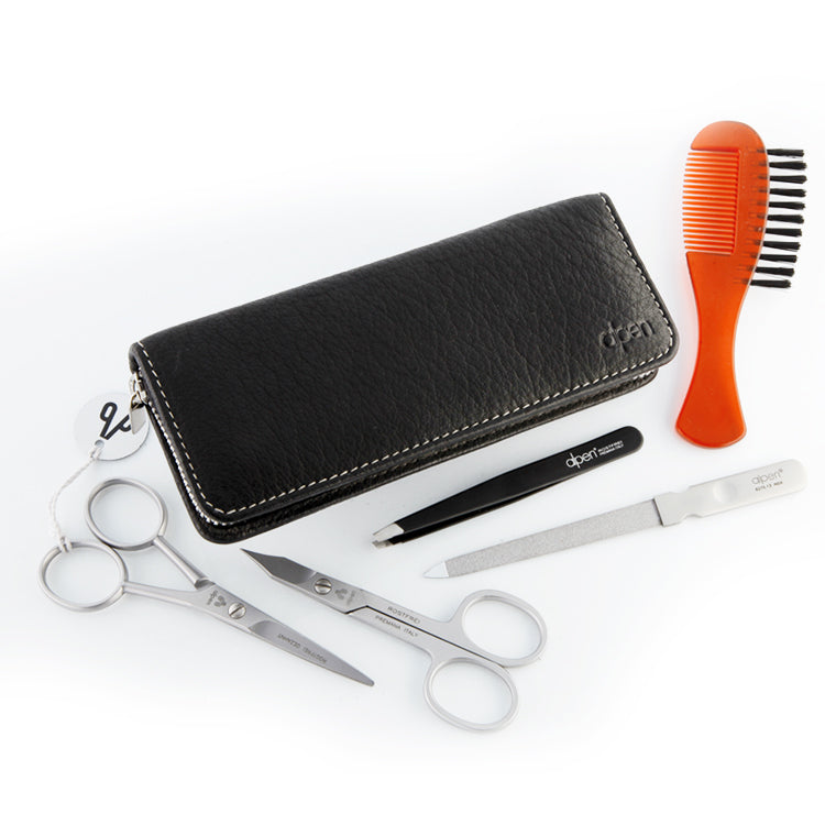 Alpen set da uomo per la cura della barba baffi manicure astuccio in pelle nera 6894R
