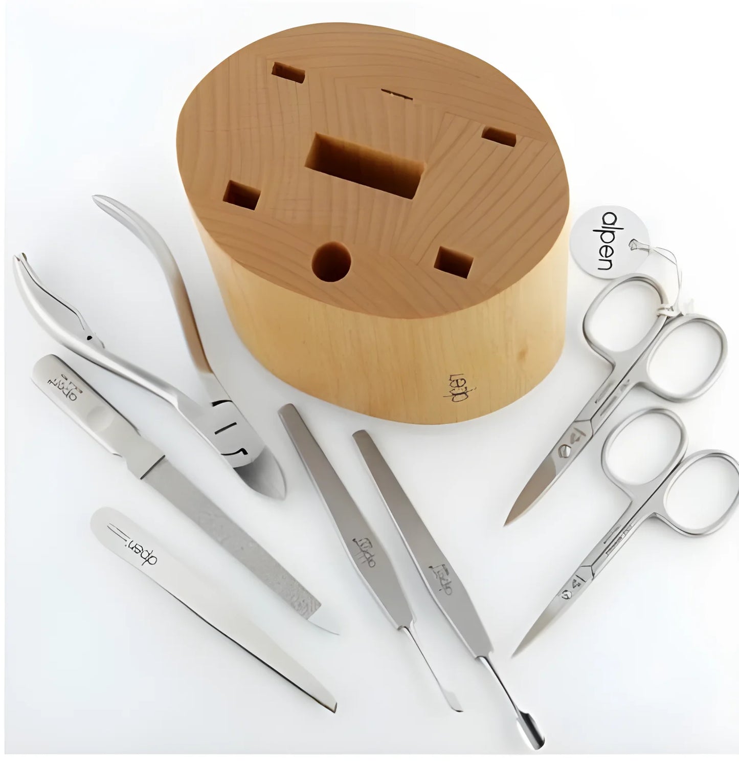 Alpen ceppo in legno di faggio con set di strumenti per manicure 6895 R