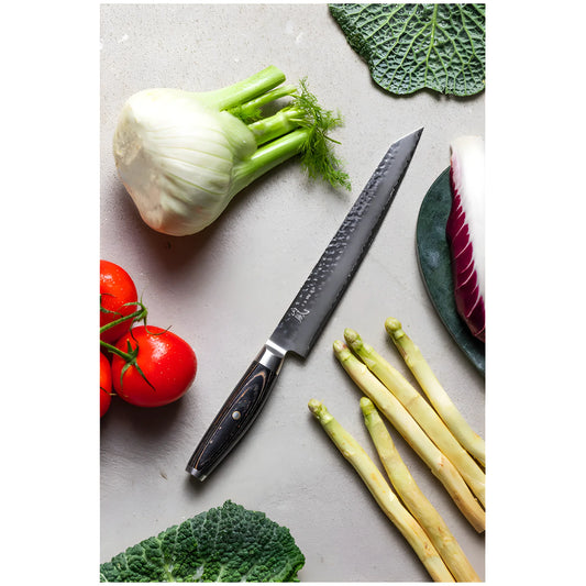 Yaxell KETU Coltello Sushi Sashimi Lama 23 cm – Acciaio SG2 63 HRC, Finitura Martellata