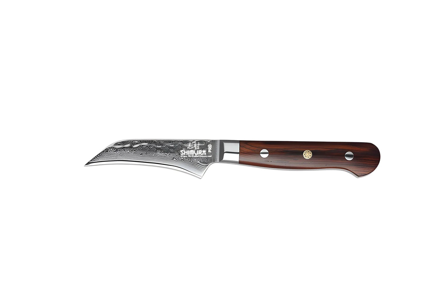 Shimura PRO coltello spelucchino curvo Paring damascato martellato 67 strati 3,5"/9 cm