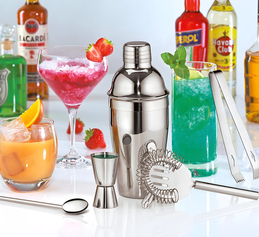 Cilio Set da barman da 5 pezzi shaker in acciaio inox lucido