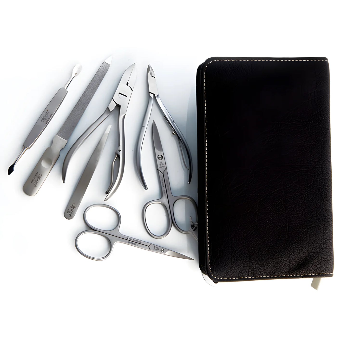 Alpen set manicure da 7 pezzi inox astuccio in pelle nero 6825R