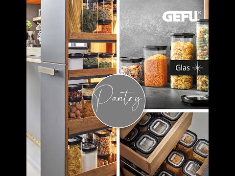 Gefu Set di tre barattoli in vetro borosilicato per dispensa con tappo trasparente ermetico impilabile PANTRY mini 12811