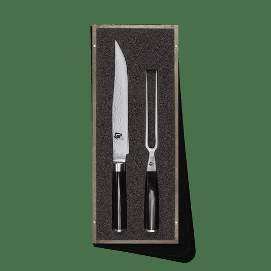 KAI Shun Set da Arrosto – Coltello 20 cm e Forchettone Damascato DMS-200