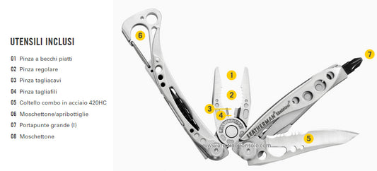 Leatherman pinza multifunzione Topo Skeletool 8 utensili nero