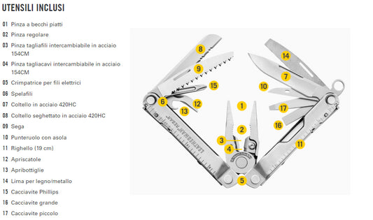 Leatherman pinza multiuso Rebar 17 utensili con fodero in nylon LTG831557