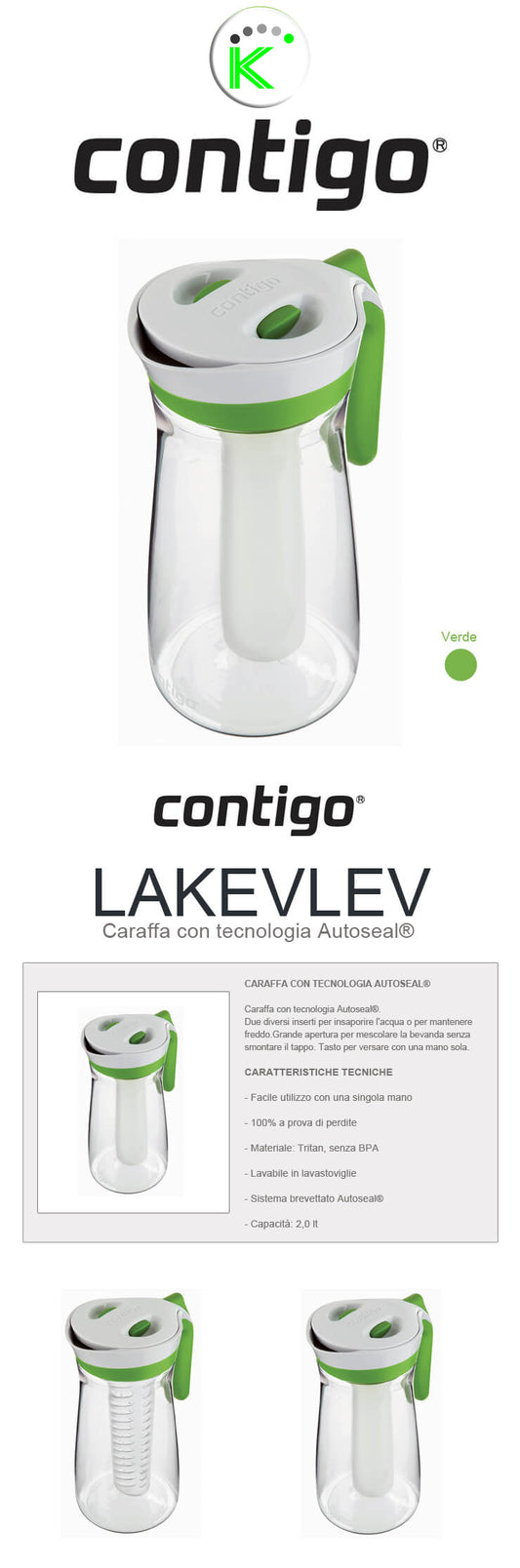 Caraffa Contigo con tecnologia Autoseal® 2 litri CNG LAKE.01