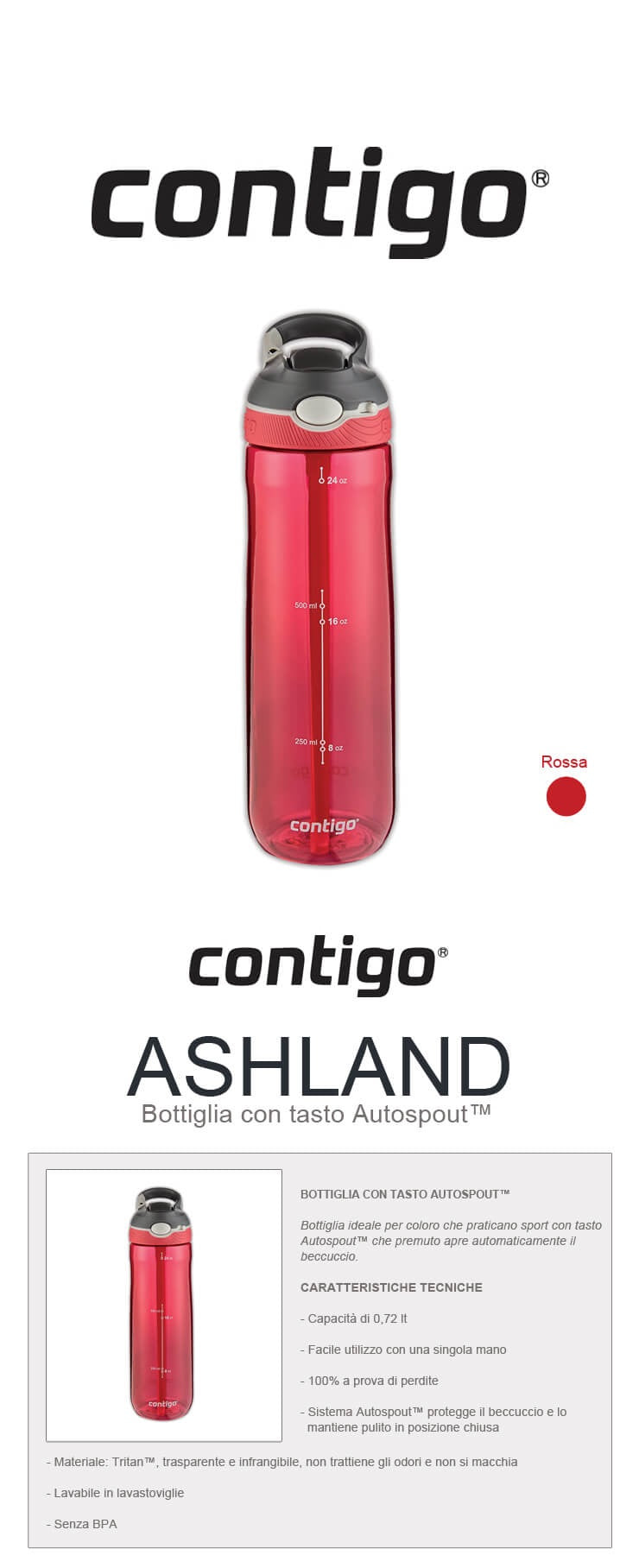 Bottiglia Contigo ideale per chi pratica sport CNG ASH ROSSA