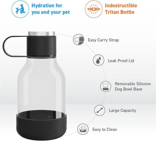 Asobu bottiglia con ciotola per animali nera L 1,5 in Tritan