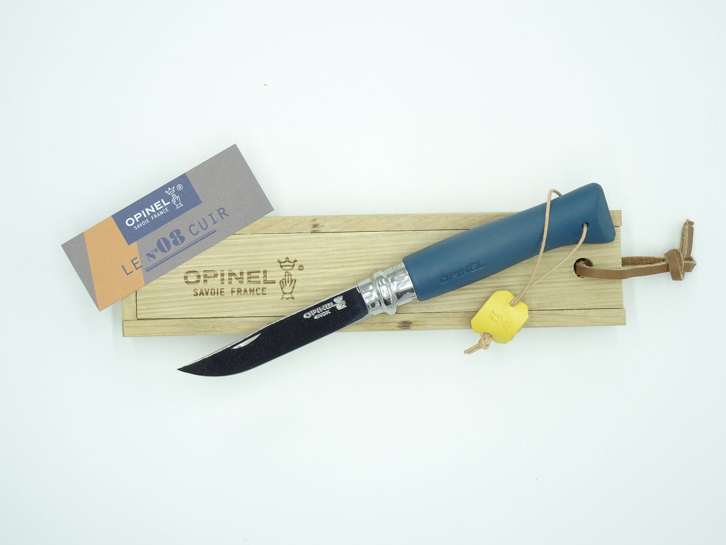 Opinel coltello N°8 "Cuir Bleu" manico cuoio blu creati 1000pz