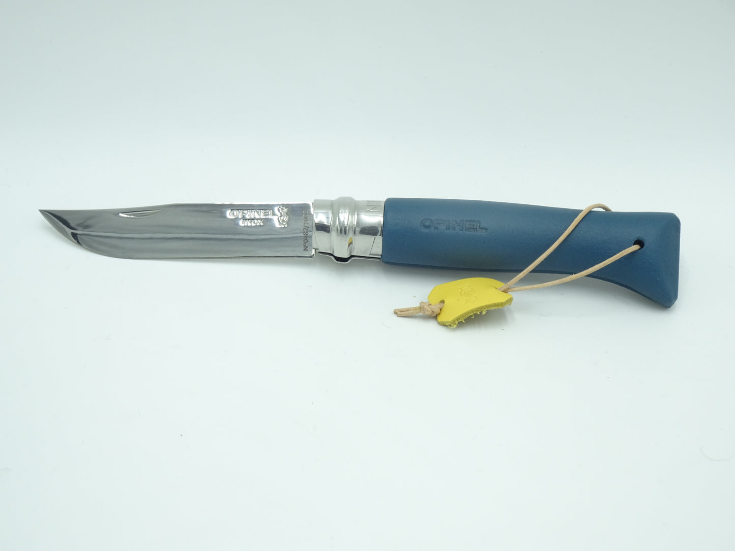 Opinel coltello N°8 "Cuir Bleu" manico cuoio blu creati 1000pz