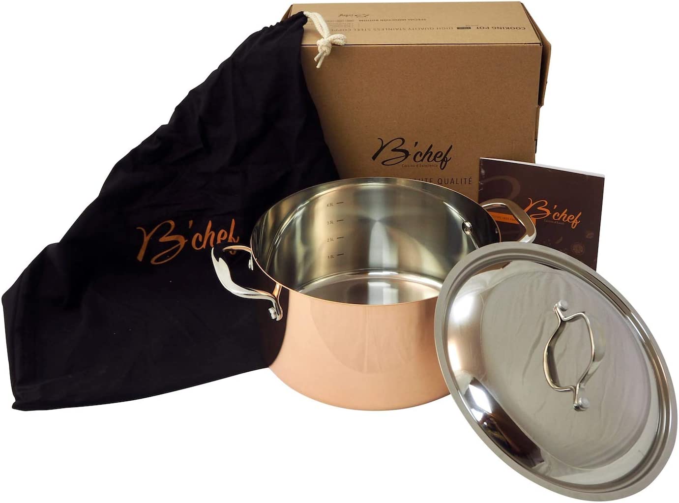 Casseruola rame inox B'chef induzione 24 cm con coperchio