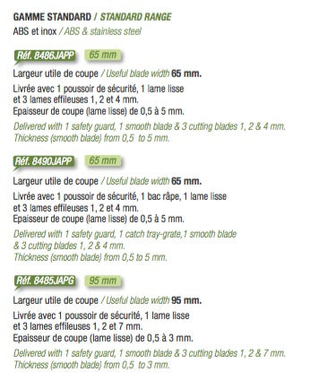 Benriner Mandolina Giapponese con 3 lame larga 64mm modello 64JB