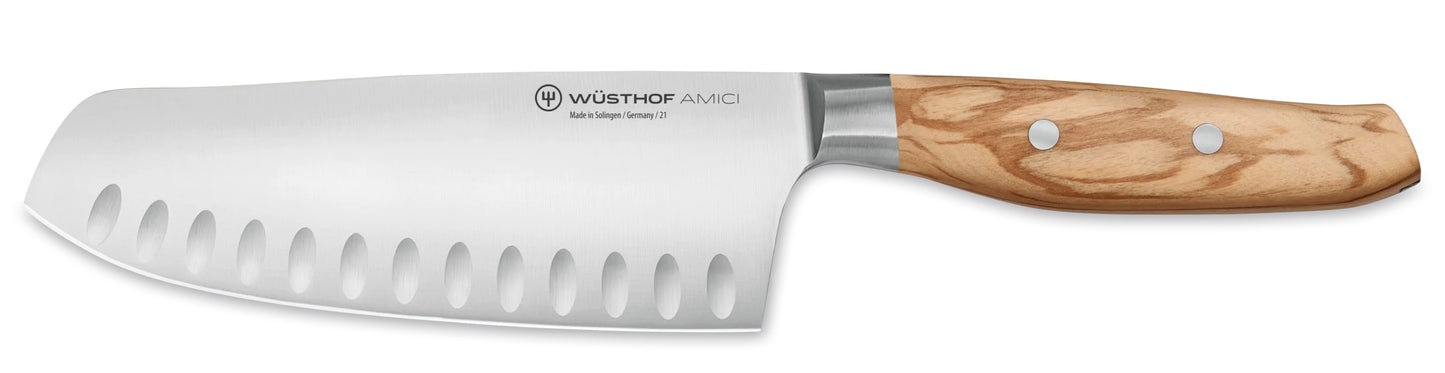 Wusthof Amici Santoku 17 cm alveolato impugnatura in ulivo